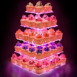 Hachikiko 5 - Tier Acrylic Cupcake Stand with LED String Light, Premium Cupcake Holder Tower for Weddings, Birthday Parties Decor - 1 of 4