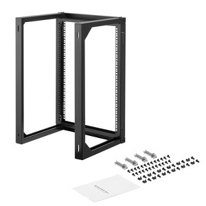 VEVOR 15U Wall Mount Server Rack, 150 lbs Max Load Capacity, Open Frame Network Rack with 180 Degrees Gate Swing, Carbon Steel, Black - 1 of 4