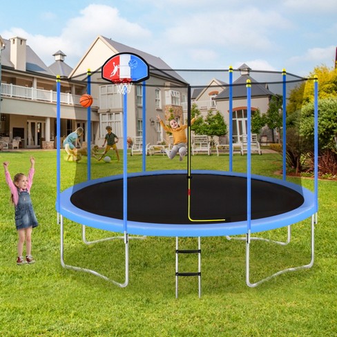 Stijgen verzameling Immuniteit 12 Ft Easy-to-assemble Kids Trampoline With Safety Fence Netting,  Basketball Hoop And Ladder, Blue - Modernluxe : Target