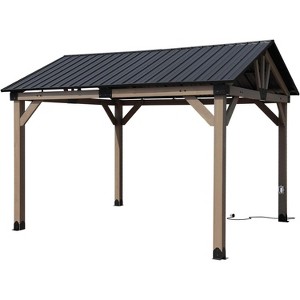 Aoodor Wooden Frame Gazebo with Galvanized Metal Hardtop Roof, Outdoor Patio Gazebo with Charging Socket for Patio - 1 of 4