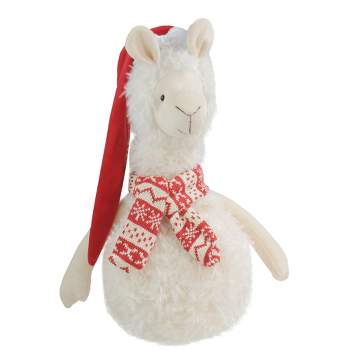 Northlight 17.75" White Llama with Red Santa Hat Christmas Table Top Decoration