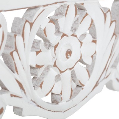 Morris White Hand Carved Wood Floating Wall Shelf, 30"