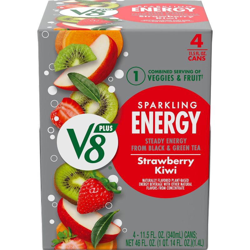 V8 Sparkling +Energy Strawberry Kiwi Juice Drink - 4pk/11.5 fl oz Cans, 1 of 9