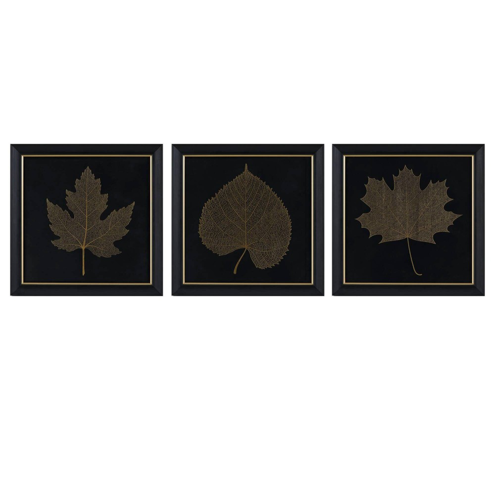 Photos - Wallpaper Martha Stewart : 13.75" Gilded Trio Leaf Art, Lily Pond Collection, 3-Piece 