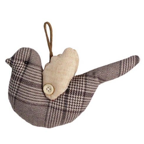 Northlight 4.75" Burlap and Plaid Cardinal on Pine Sprig Christmas Ornament 
