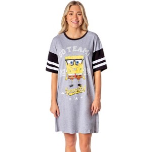 Nickelodeon SpongeBob SquarePants Womens' Nightgown Sleep Pajama Shirt Grey - 1 of 4
