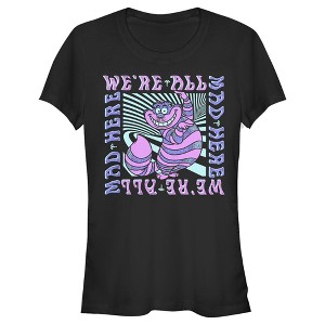 Juniors Womens Alice in Wonderland We're All Mad Here, Cheshire Cat T-Shirt - 1 of 4