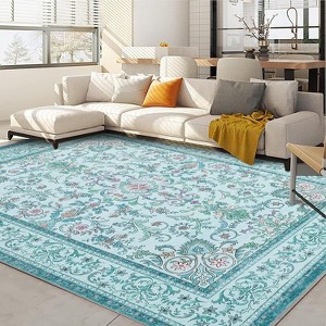 Acekool Washable Area Rug, Vintage Boho Floral, Non-Slip Low Pile Carpet for Living Room, Bedroom, Nursery, Playroom, Dining Room - 1 of 4