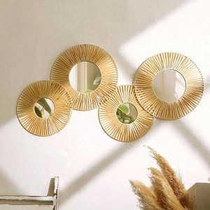 4 Pack Hanging Baskets Wall Art Decorative Woven Lafite Basket Boho Wall Hanging Rustic Round Mirrors Coastal Home - 1 of 4