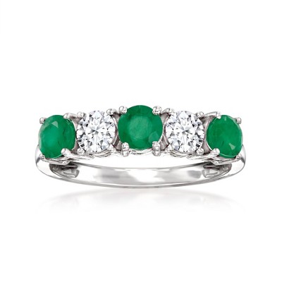 Ross-Simons 0.60 ct. t.w. Emerald and .50 ct. t.w. Lab-Grown Diamond Ring in 14kt White Gold