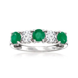 Ross-Simons 0.60 ct. t.w. Emerald and .50 ct. t.w. Lab-Grown Diamond Ring in 14kt White Gold - 1 of 4