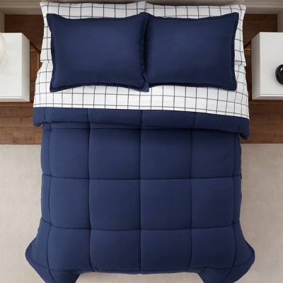 King Navy and Gray Microfiber Reversible Bed in a Bag Set