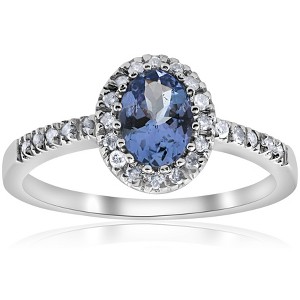 Pompeii3 Oval Tanzanite Halo Diamond Ring 10K White Gold - 1 of 4