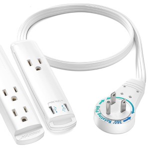 Maximm 360° Rotating Flat Plug Extension Cord, UL Certified, 3-Outlet with 2 USB Ports, 3 Prong - 1 of 4