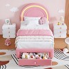 Twin Upholstered LED Bed Frame with Storage Drawer and Rainbow Headboard, Berber Fleece Princess Platform Bed for Kids, Solid Wood Slats Support - 2 of 4