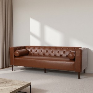 3-Seater Contemporary Sofa with Tufted Back & Rolled Pillows - 1 of 4