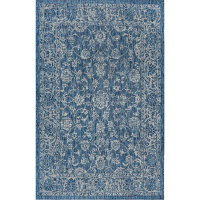 Navy and Gray Synthetic Flat Woven Rectangular Area Rug
