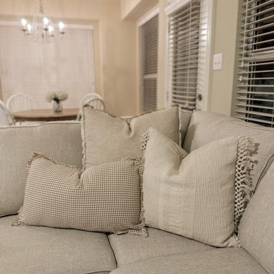 Oversized Reversible Linen Square Throw Pillow with Frayed Edges Blue -  Threshold™ designed with Studio McGee