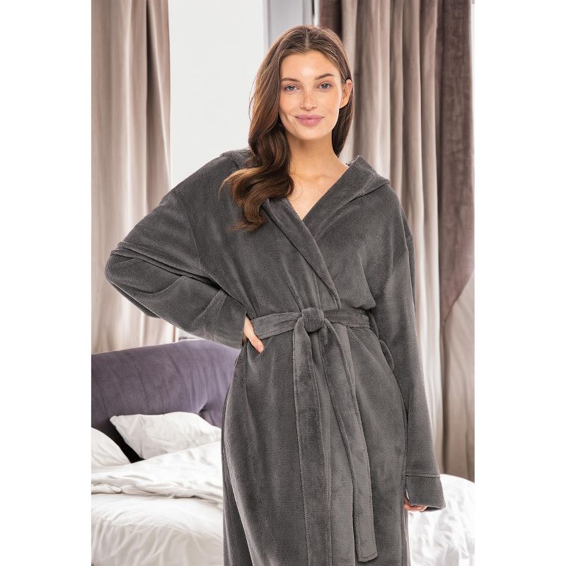 ADR Women's Soft Plush Fleece Robe with Hood, Warm Lightweight Hooded Bathrobe, 5 of 7