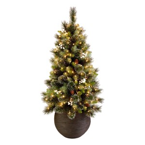 HGTV 4' Pre-lit Glittered Potted Crestwood Spruce Mini Artificial Christmas Tree with White Lights - 1 of 4