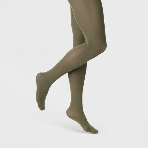 Women's 50D Opaque Tights - A New Day™ Olive Green S/M