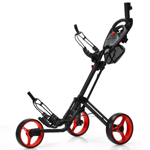 Costway Folding 3 Wheels Golf Push Cart W/brake Scoreboard Adjustable  Handle Red : Target