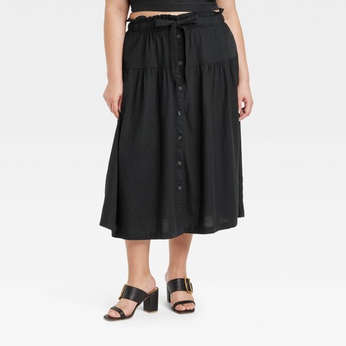 Women's Tie Waist Midi Skirt - Universal Thread™ Black XXL