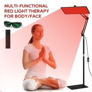Morfone infrared light therapy lamps with wavelengths of 660nm, 850nm and 940nm. A red light therapy device equipped with a wireless remote control. - 1 of 4