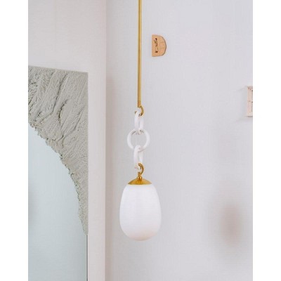 Aged Brass and White Glass Pendant Light