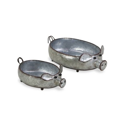 Cheung's Dottie Set of 2 Galvanized Metal Piglet Planters
