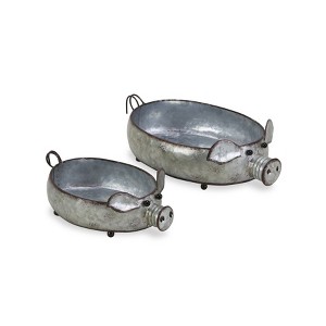 Cheung's Dottie Set of 2 Galvanized Metal Piglet Planters - 1 of 4