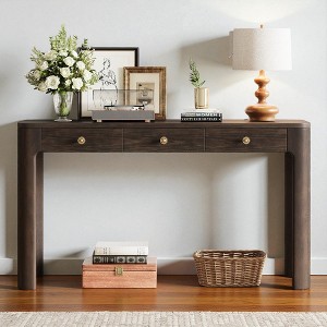 Mshliw Solid Wood Console Table with Curved Safe Corners, 3 Storage Drawers & Thick Sturdy Legs for Entryway, Hallway, Living Room & Home Decor - 1 of 4