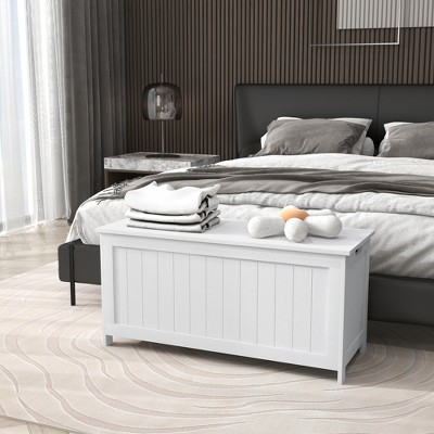White Wooden Storage Chest with Safety Hinges, 39.4"