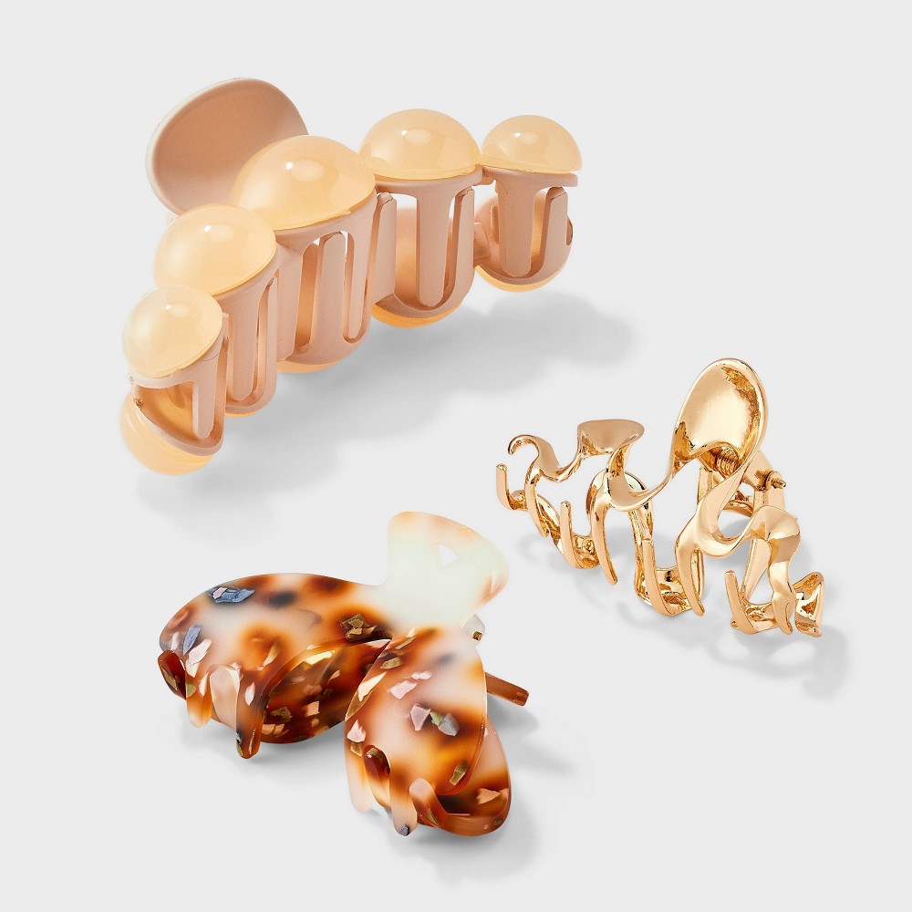 Variety Wavy & Circular Orb Claw Hair Clip Set 3pc - Universal Thread™ Tan/Gold