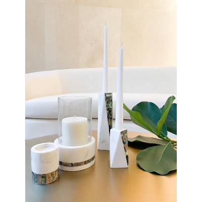 White Marble and Mother-of-Pearl Hurricane Candle Holder
