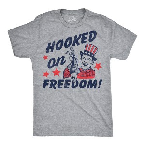 Mens Funny T Shirts Hooked On Freedom Sarcastic Fourth Of July Graphic Novelty Tee for Men - Crazy Dog Men's T Shirt For Fourth Of July - 1 of 4