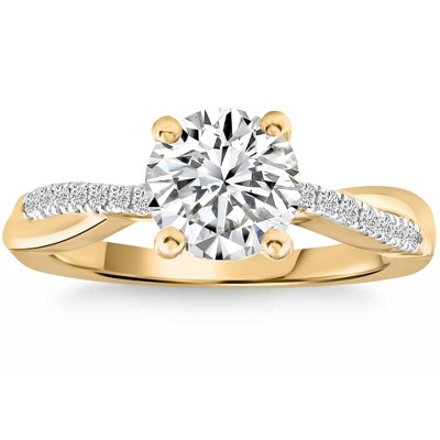 Pompeii3 Certified 1.79Ct Diamond Ring Yellow Gold Lab Created Twist Vine Band - Size 7