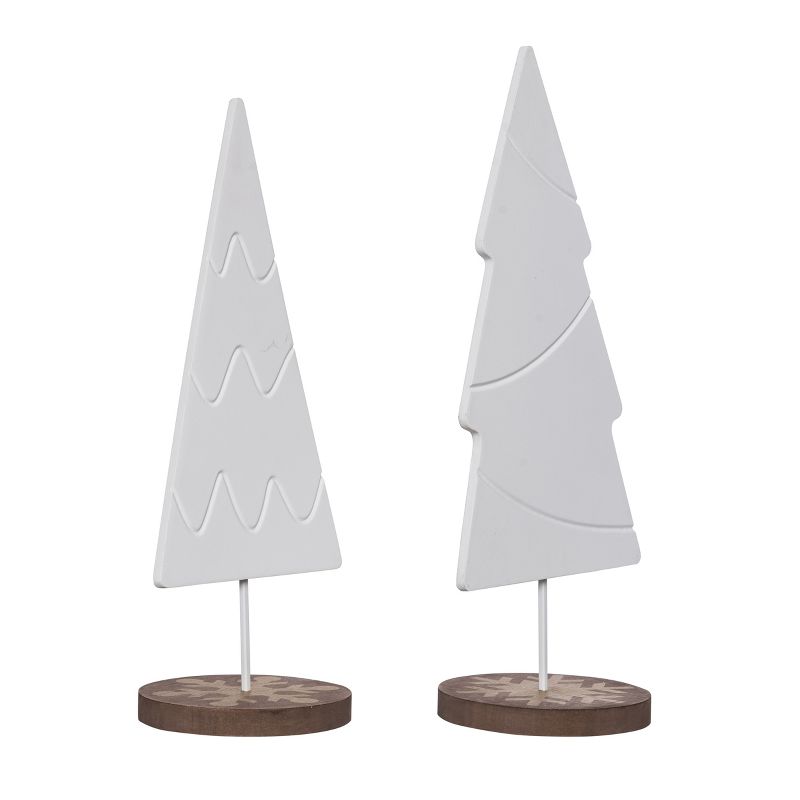 Transpac Wood 15.75 in. White Christmas Tree Decor Set of 2, 2 of 4