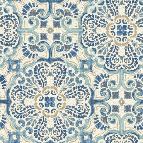 Nuwallpaper Florentine Tile Peel & Stick Wallpaper Blue : Target