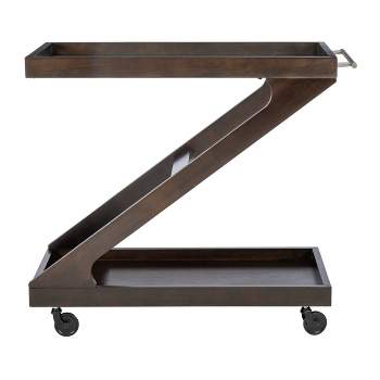 Jepperd Z-Shaped Solid Wood and Tempered Glass Top Rolling Bar Cart - Powell