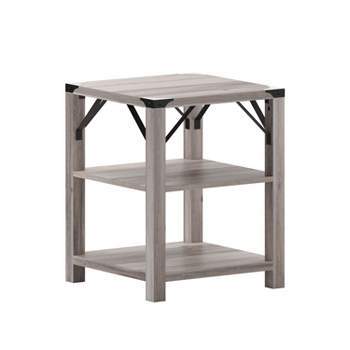 Merrick Lane Modern Farmhouse Engineered Wood End Table with Two Tiered Shelving and Powder Coated Steel Accents
