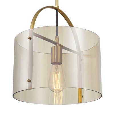 Soft Gold and Cognac Glass Mini Drum Pendant Light