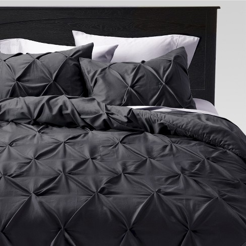 Full Queen 3pc Pinched Pleat Comforter Set Dark Gray Threshold