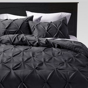 Full/Queen 3pc Pinched Pleat Comforter Set Dark Gray - Threshold