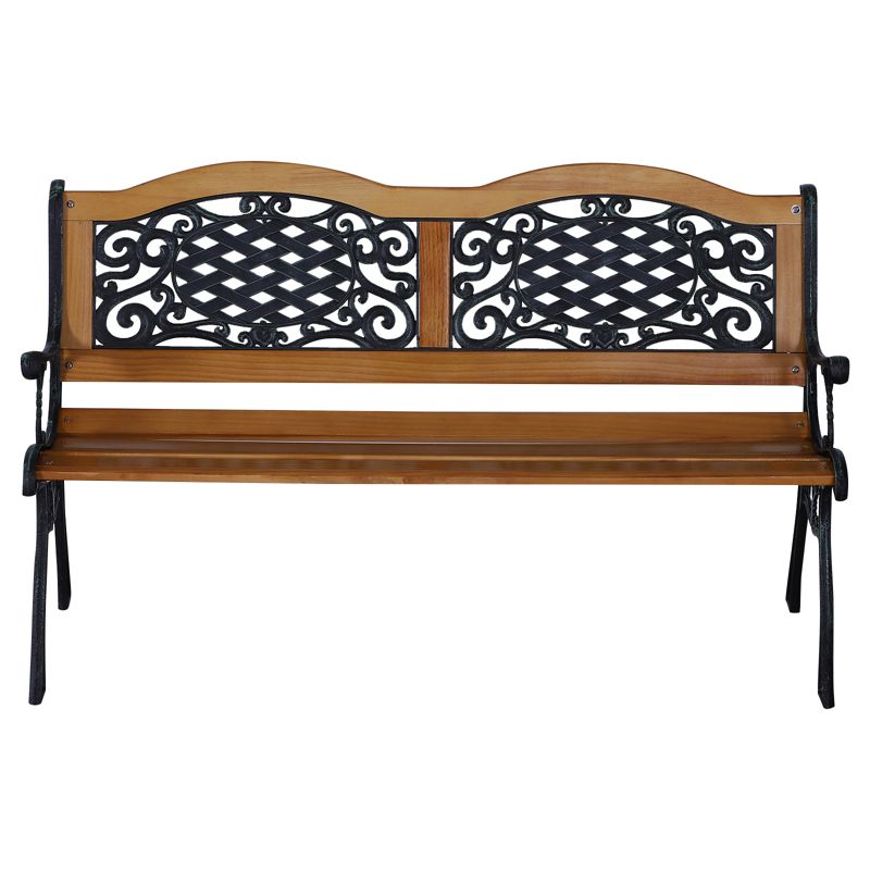 Outsunny 50" Outdoor Garden Bench, Park Style Patio Bench with a 2 Person Loveseat Design, Wood & Metal with Antique-like Flourishes, Teak, 5 of 10