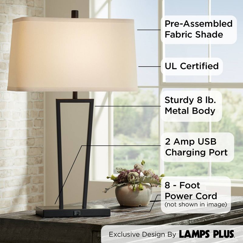 360 Lighting Cole Modern Table Lamps 27" Tall Set of 2 Black Metal with USB Charging Ports White Rectangular Shade for Bedroom Living Room Bedside, 5 of 8