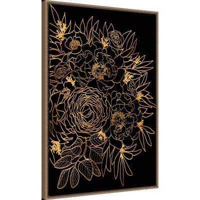 Gold and Black Beaded Framed Botanical Canvas Print