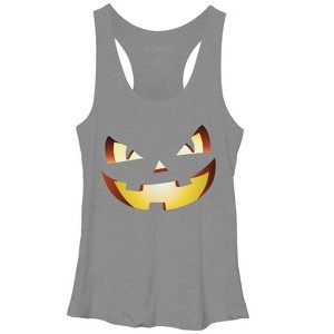 Women's Design By Humans Halloween Pumpkin Evil Smiley Face By artdim Racerback Tank Top - 1 of 3