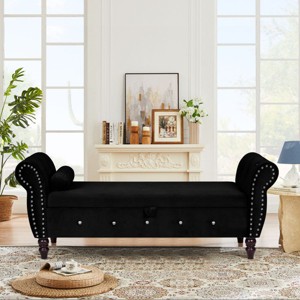 63" Velvet End Of Bed Storage Bench King Size,Rolled Armstorage Ottoman Bench,Crystal Button Tufted Ottoman For Living Room-Cuddlewood - 1 of 4