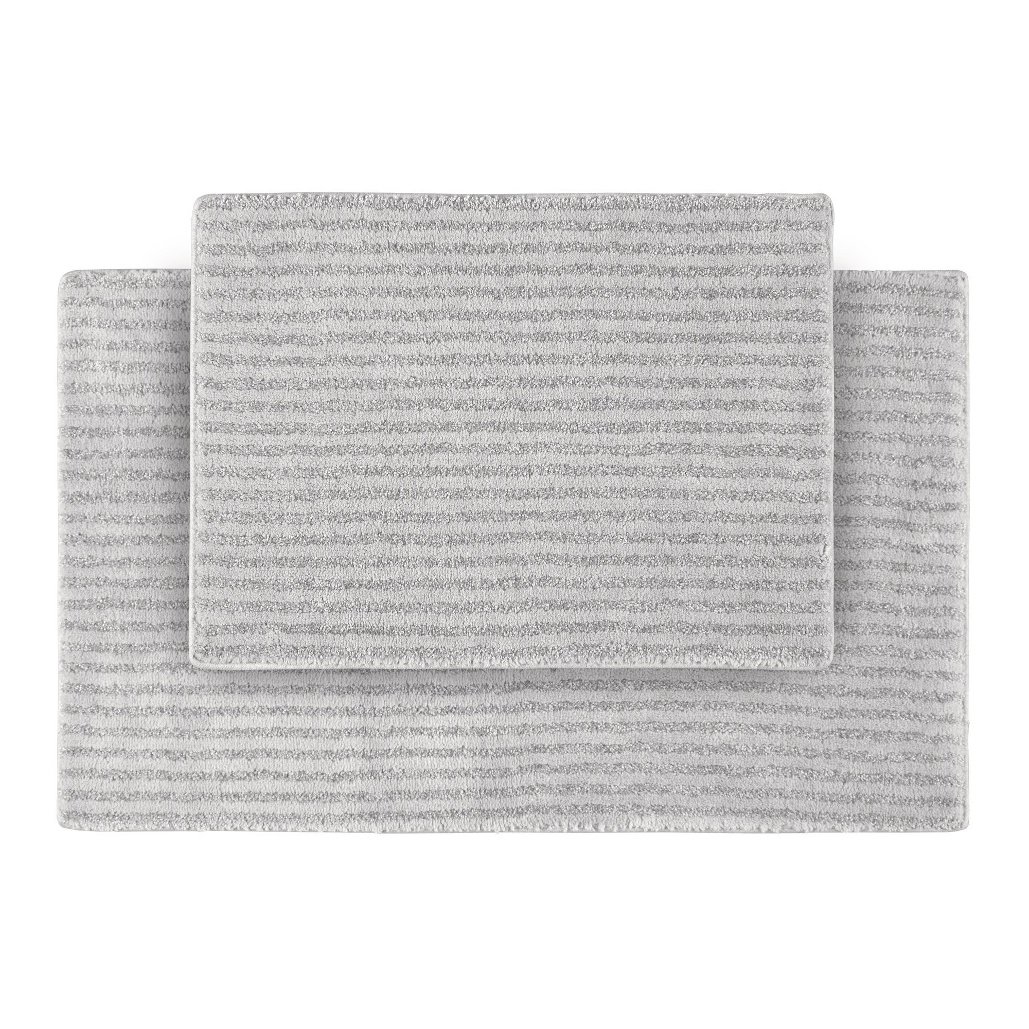 2pc Sheridan Plush Washable Nylon Bath Rug Set Platinum Gray - Garland: Non-Slip, Machine Made, Striped Design